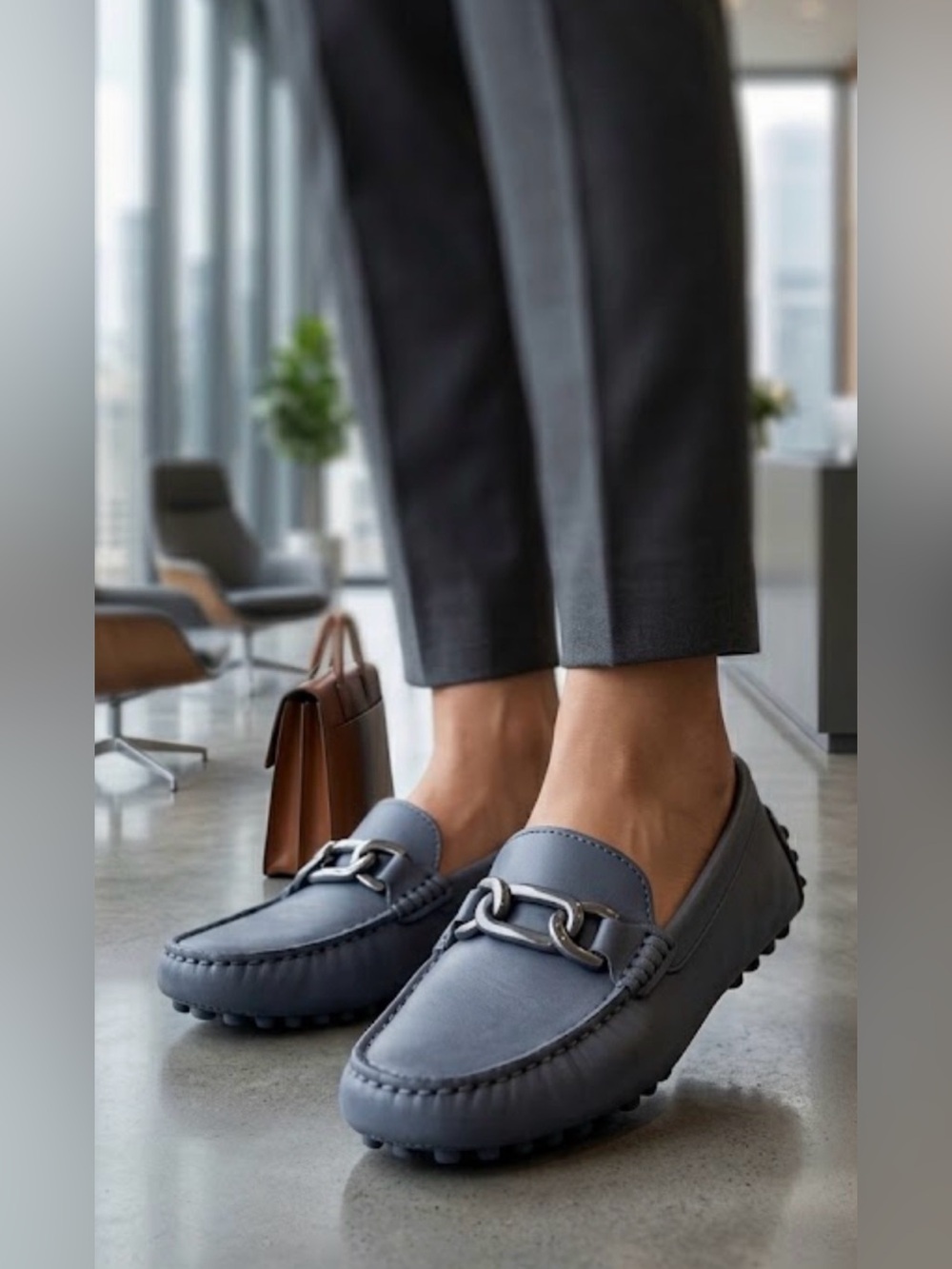 M. Gemi woMen chain‎ Slate blue Bit Loafers 9.5
